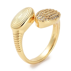Rack Plating Brass Pave Clear Cubic Zirconia Open Cuff Rings, Cadmium Free & Lead Free, Long-Lasting Plated, Oval
