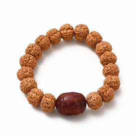 Bodhi Buddha Mala Beads Bracelets, Round Natural Rudraksha Beaded Stretch Bracelets for Women