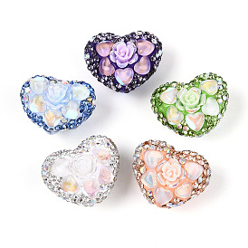 Полимерная глина в форме сердца, украшенная стразами, с цветком из смолы и стеклом, фокусные бусины для ручек с бусинами изготовление бижутерии брелок