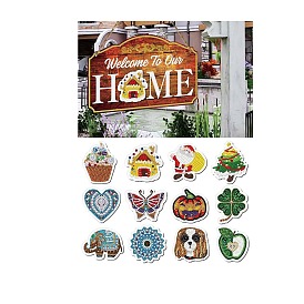 DIY Luminous Diamond Painting Halloween Christmas Hanging Door Sign Kits, including PVC Plates, Resin Rhinestones, Soft Magnetic Sticker, Diamond Sticky Pen, Tray Plate, Metal Chain and Glue Clay