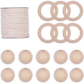 DIY Jewelry, Wood Linking Rings, Round Wood Beads and Round Cotton Twist Threads Cords