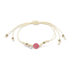 Sunflower Alloy Enamel Charms Braided Bracelets, Nylon Cord Adjustable Bracelets for Women