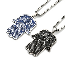 304 colliers avec pendentif main de Hamsa en émail et acier inoxydable, chaînes de boîte colliers pour femmes hommes