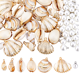 DIY Jewelry Making Kits, including Electroplate Shell Pendants and Resin Imitation Pearl Pendants