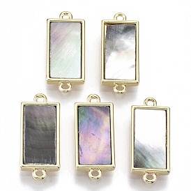 Brass Links, with Black Lip Shell, Nickel Free, Real 18k Gold Plated, Rectangle