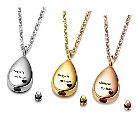 Stainless Steel Pendant Necklaces, Urn Ashes Necklaces, with Pin and Funnel