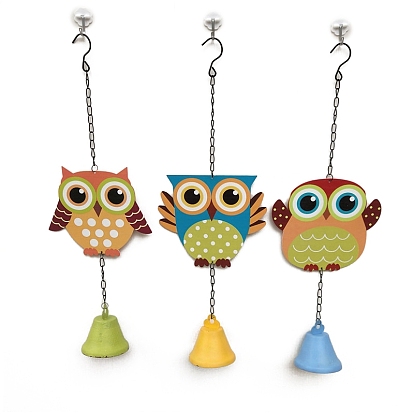 Iron Owl Hanging Wind Chimes with Bell, for Garden Outdoor Decorations
