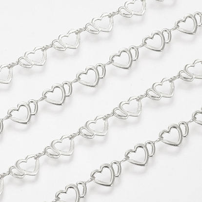 Brass Handmade Link Chains, with Spool, for Craft Jewelry Making, Long-Lasting Plated, Unwelded, Heart