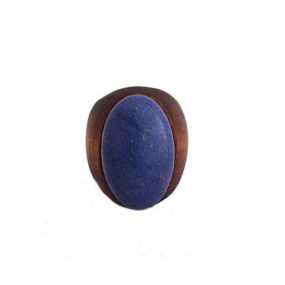 Boho Oval Turquoise Statement Ring with Brown Wood - Fashionable and Bold Jewelry