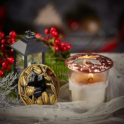Zinc Alloy Candle Lids, Candle Toppers, Jar Candle Accessories, with Floral Pattern, Flat Round