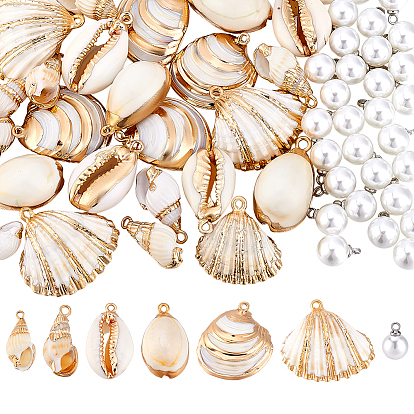 DIY Jewelry Making Kits, including Electroplate Shell Pendants and Resin Imitation Pearl Pendants