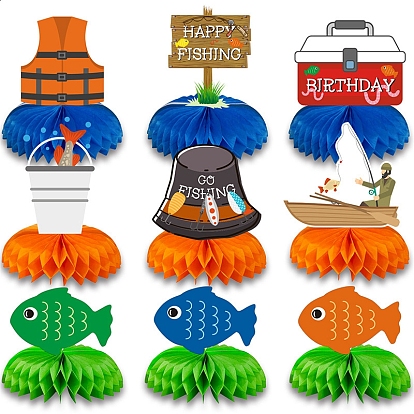China Factory 9Pcs 9 Style Fish & Happy Fishing & Boat 3D Paper Fans,  Honeycomb Centerpiece Decorations for Party Festival Home Decoration  134.6~175.3x149.9mm, 1Pc/style in bulk online 