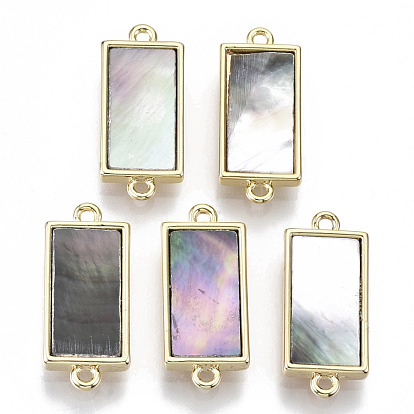 Brass Links, with Black Lip Shell, Nickel Free, Real 18k Gold Plated, Rectangle