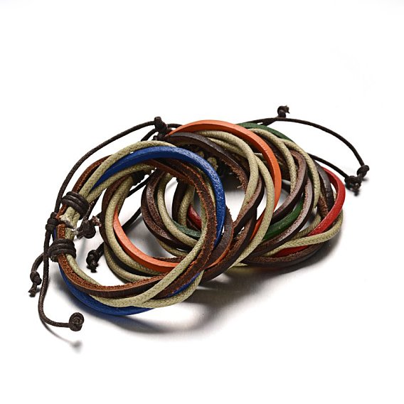 Adjustable Leather Cord Multi-Strand Bracelets, 53mm, 10x6mm