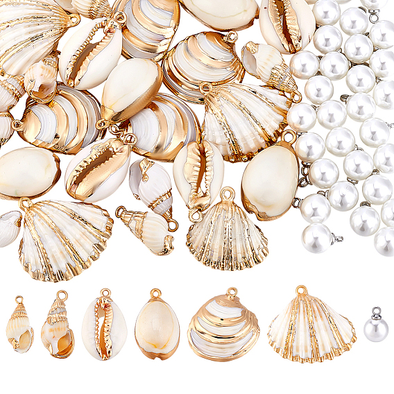 DIY Jewelry Making Kits, including Electroplate Shell Pendants and Resin Imitation Pearl Pendants