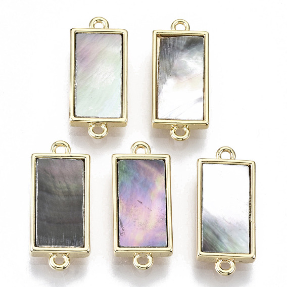 Brass Links, with Black Lip Shell, Nickel Free, Real 18k Gold Plated, Rectangle