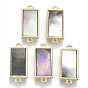 Brass Links, with Black Lip Shell, Nickel Free, Real 18k Gold Plated, Rectangle