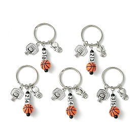 Number & Basketball Acrylic Beaded Pendant Keychain, with Alloy Charm