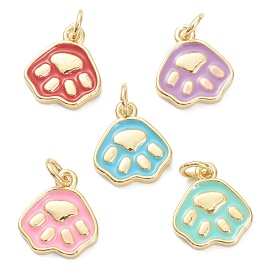 Brass Enamel Pendants, Long-Lasting Plated, Real 18K Gold Plated, Dog Paw Prints