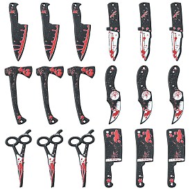 12шт 6 стилей непрозрачной смолы хэллоуин готические подвески ужасов, кровавый нож/топор/ножницы, для изготовления ювелирных серег