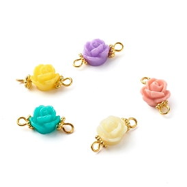 Opaque Resin Beads Links Connectors, with Golden Iron Eye Pin and Tibetan Style Alloy Daisy Spacer Beads, Rose