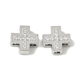 Brass Micro Pave Clear Cubic Zirconia Beads, Cross, Long-Lasting Plated, Cadmium Free & Lead Free, Rack Plating