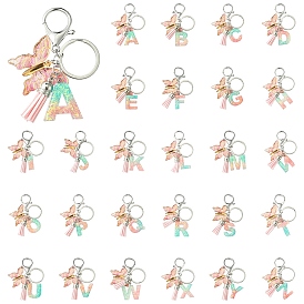 Porte-clés en résine et acrylique, avec porte-clés fendus en alliage et pendentifs à pampilles en faux suède, lettre et papillon