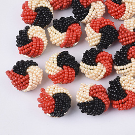 Glass Seed Beads Cabochons, Cluster Beads, with Golden Plated Iron Perforated Disc Settings, Flower