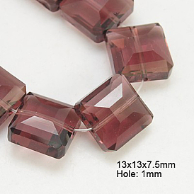 Electroplate Glass Beads, Pearl Luster Plated, Faceted, Square, 13x13x7.5mm, Hole: 1mm