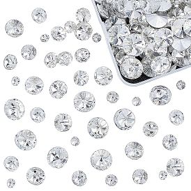 Pointed Back & Back Plated Glass Rhinestone Cabochons, Rivoli Rhinestone, Faceted, Cone