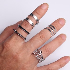 Adjustable Opening Fashionable Minimalist Leaf Rivet Ring Set - Personalized, Cool, Index Finger Ring.