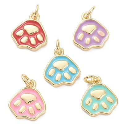 Brass Enamel Pendants, Long-Lasting Plated, Real 18K Gold Plated, Dog Paw Prints