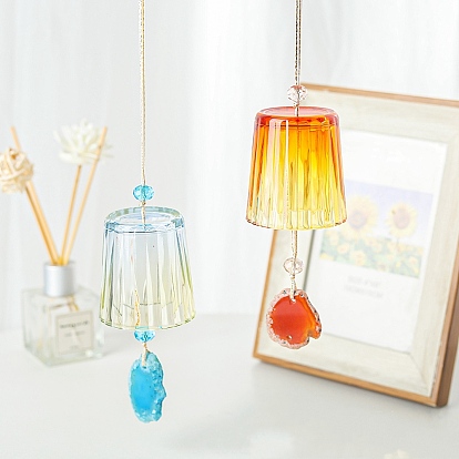 Glass Hanging Ornaments, Slice Raw Natural Agate Wind Chime for Home Outdoor Decoration