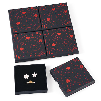 5Pcs Hot Stamping Planet Cardboard Jewelry Packaging Boxes, for Jewelry, Small Watches, Square