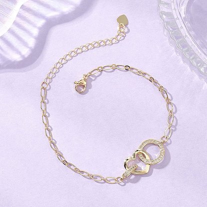 Кольцо из латуни с микропаве из прозрачных кубических цирконий и браслеты в форме сердца, браслеты-цепочки Фигаро из латуни для женщин