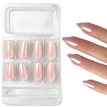 1 Faux ongles à pression effet métallique sirène en plastique ABS, accessoires nail art de décoration, avec des rubans adhésifs et une lime à ongles, avec bâtonnet de manucure en bois 1pc
