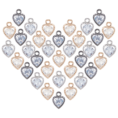 Heart Alloy Charms, with Cubic Zirconia