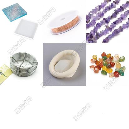 DIY Gemstone Tree Display Decoration Making Kit, Includingi Natural Amethyst Chip Beads, Silicone Molds, Iron Wire, Disposable Latex Finger Cots