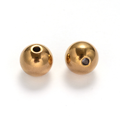 Ion Plating(IP) 304 Stainless Steel Round Beads, 10mm, Hole: 2mm