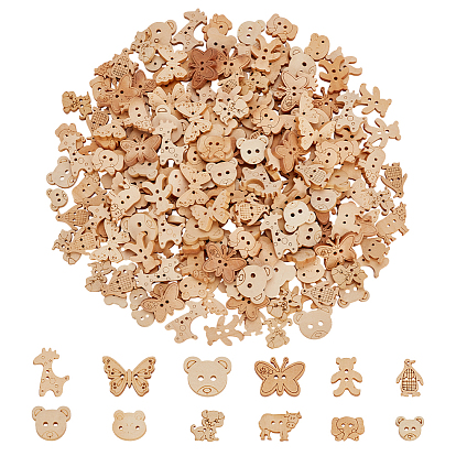 240 шт. 12 стили 2 деревянные пуговицы с отверстием, бежевые