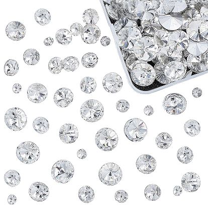 Pointed Back & Back Plated Glass Rhinestone Cabochons, Rivoli Rhinestone, Faceted, Cone
