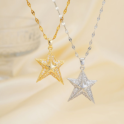 Элегантные латунные ожерелья с подвесками в виде звезд из прозрачных кубических цирконий с микропаве, идеальный подарок для девочек, День святого Валентина