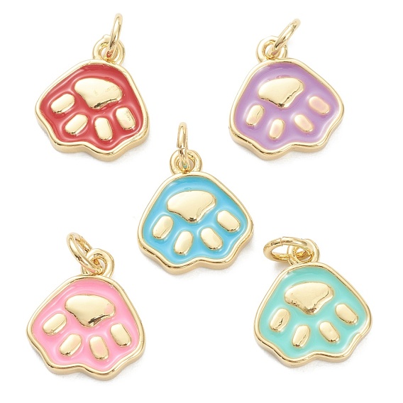 Brass Enamel Pendants, Long-Lasting Plated, Real 18K Gold Plated, Dog Paw Prints