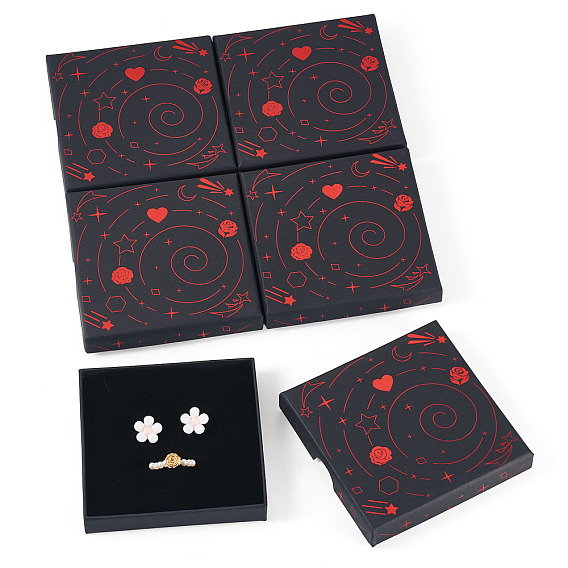 5Pcs Hot Stamping Planet Cardboard Jewelry Packaging Boxes, for Jewelry, Small Watches, Square
