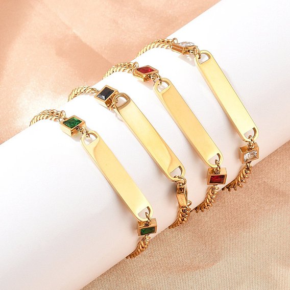 304 из нержавеющей стали ссылка браслеты, со стаканом для женщин, ионное покрытие (ip), реальный 18 k позолоченный