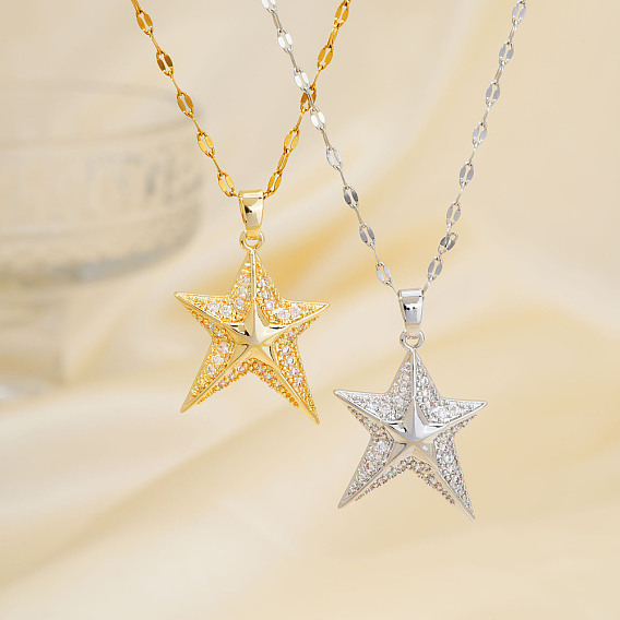 Элегантные латунные ожерелья с подвесками в виде звезд из прозрачных кубических цирконий с микропаве, идеальный подарок для девочек, День святого Валентина