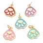 Brass Enamel Pendants, Long-Lasting Plated, Real 18K Gold Plated, Dog Paw Prints
