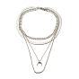 304 Stainless Steel Chains Multi Layered Necklace with Crescent Moon Pendant for Men Women