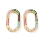 Brass Micro Pave Cubic Zirconia Spring Gate Rings, Cadmium Free & Lead Free, Long-Lasting Plated, Oval, Colorful