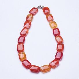 Natural Agate Beaded Necklaces, with Brass Lobster Claw Clasps